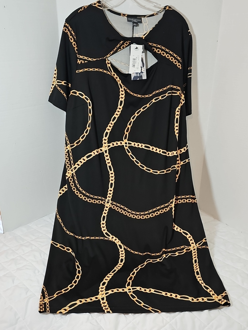 jcpenney Black Dress with Gold Chain Print